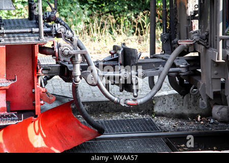 Dettagli di un vecchio a scartamento ridotto locomotiva a vapore Foto Stock