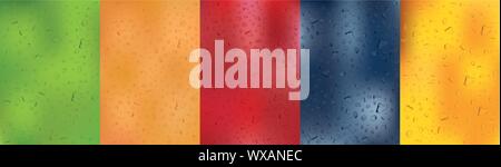 3D realistici scende. Gocce di raccolta verde, arancione, giallo, blu, rosso collors. Illustrazione Vettoriale. Illustrazione Vettoriale