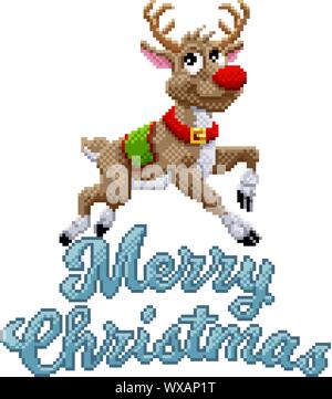 Babbo natale renne Buon Natale Pixel Art Illustrazione Vettoriale