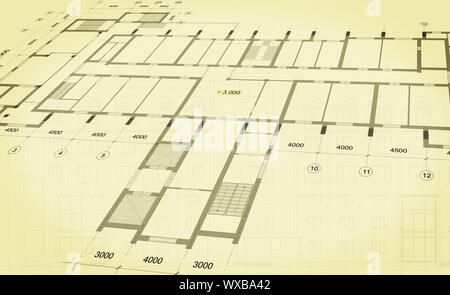 Sfondo architettonico con i disegni tecnici. Blueprint plan texture. Parte di disegno di progetto architettonico. Foto Stock