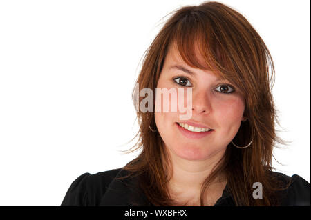 Gentile ragazza giovane con occhi marroni e capelli rossi Foto Stock