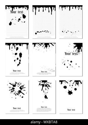 Pagina con ombra e macchie di inchiostro, elemento di design per la pubblicità e i messaggi pubblicitari, isolata su uno sfondo bianco. Illustrazione Vettoriale. Illustrazione Vettoriale