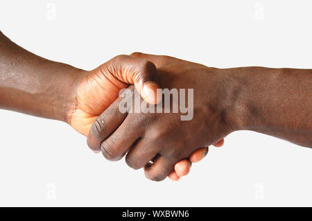 Questa è un immagine di due mani eseguendo un mancino, handshake. Foto Stock