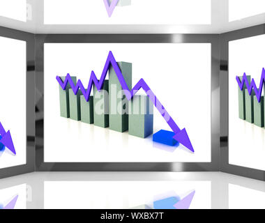 La caduta di freccia sullo schermo che mostra la diminuzione grafico finanziario o crisi monetaria Foto Stock