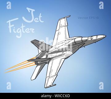 American jet fighter aircraft. Vettore di disegnare a mano libera Illustrazione Vettoriale