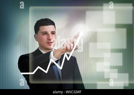 Imprenditore evidenziando la crescita aziendale su un grafico Foto Stock