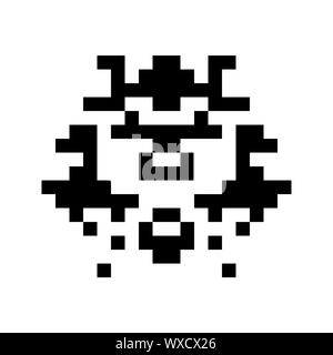 Un semplice mostro faccia dei pixel in bianco e nero Foto Stock