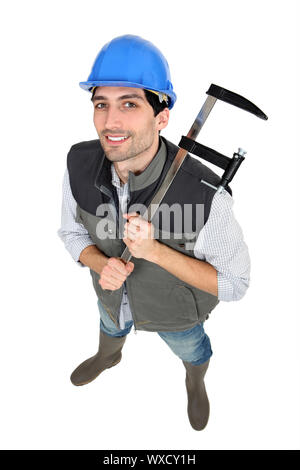 Builder con un morsetto Foto Stock