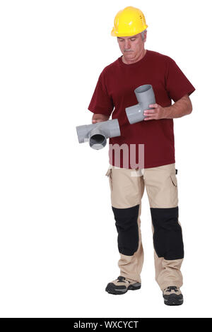 Raccordo idraulico a due tubi di plastica insieme Foto Stock