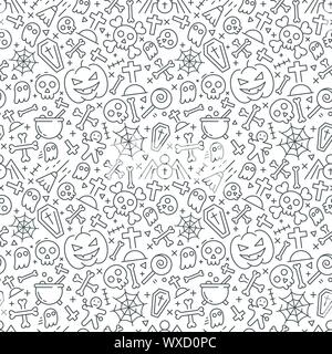 Vector Halloween seamless pattern. Icone nere del cranio, spider, web, zucche. Illustrazione Vettoriale