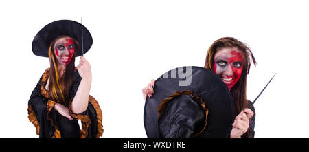 Scary strega in concetto di halloween Foto Stock