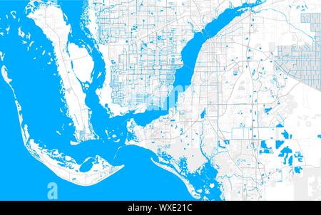 Ricco di vettore dettagliata mappa della zona di Cape Coral, Florida, Stati Uniti d'America. Mappa modello per arredamento di casa. Illustrazione Vettoriale