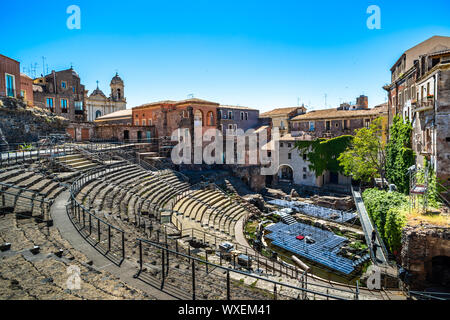 Teatro romano di Catania in Sicilia, Italia Foto Stock