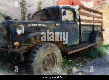 Huaraz, Ancash / Perù: 29. Maggio, 2016 - vecchio Dodge Power Wagon pick-up al di fuori di un garage in un Foto Stock