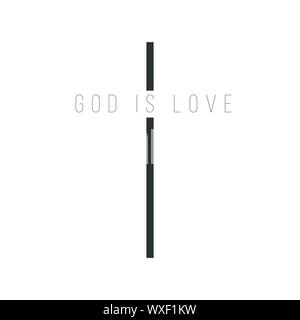 Parole Dio è Amore in forma di croce, simbolo cristiano. Stock illustrazione vettoriale isolati su sfondo bianco Illustrazione Vettoriale