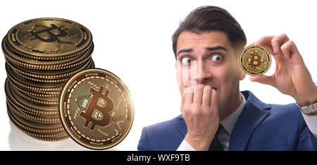 Imprenditore triste circa bitcoin crollo dei prezzi Foto Stock