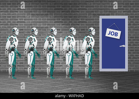 Robot in coda per il lavoro Foto Stock