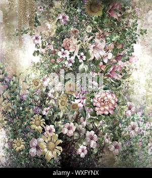 Abstract fiori colorati dipinti ad acquerello. Multicolore di primavera nella natura Foto Stock