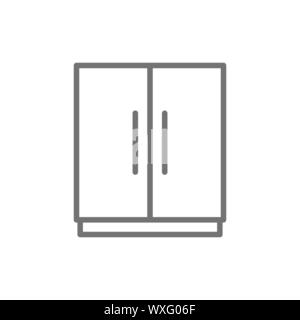 Vettore frigorifero doppia, 2 porte frigo icona linea. Illustrazione Vettoriale
