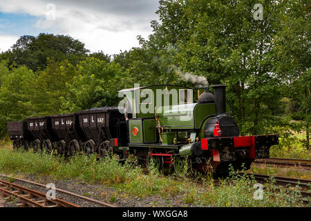 Regno Unito, County Durham, Beamish, museo, Pit Village Stephen Samuel Lewin 0-4-0ST locomotore 18 su colliery via Foto Stock