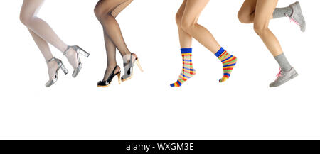 Foto della donna elegante gambe in vari tessuti Foto Stock