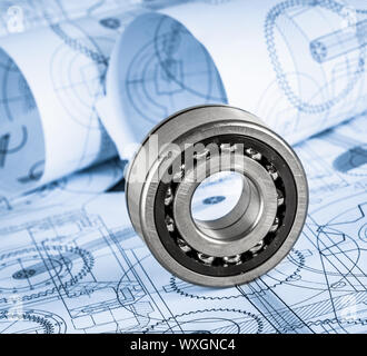 Disegni tecnici con il cuscinetto in una tonificante blu Foto Stock