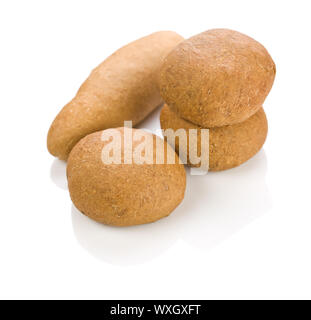 Una lunga e tre round con polpettine di pane Foto Stock