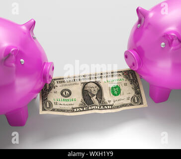 Piggybanks mangiare denaro mostrando perde monetaria o Indecisions Foto Stock