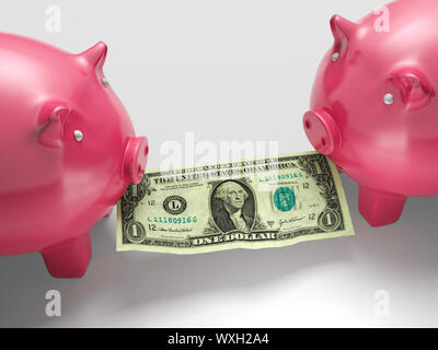 Piggybanks mangiare denaro mostra crisi finanziaria o di frode monetaria Foto Stock