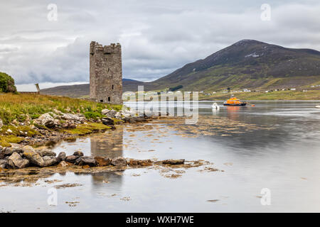 Grazia O'Malley il castello di Torre Kildavnet nella contea di Mayo, Irlanda Foto Stock