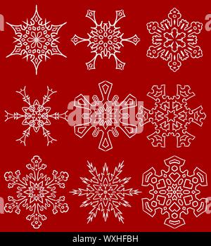Set di disegnato sagome fiocco di neve Illustrazione Vettoriale