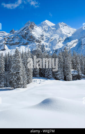 Massiccio montuoso Bluemlisalp con Rothorn, Bluemlisalphorn Oeschinenhorn e. Alpi bernesi, Foto Stock