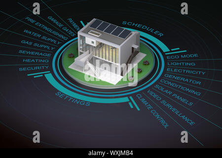 Moderne smart house con infographics. Il rendering 3D Foto Stock