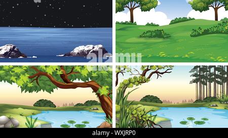 Serie di scene in natura illustrazione di impostazione Illustrazione Vettoriale