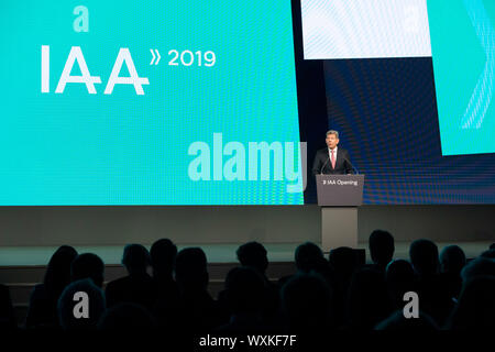 Francoforte, Deutschland. Xii Sep, 2019. Il presidente del VDA Bernhard matte, nel suo discorso di apertura, International Motor Show IAA 2019 a Francoforte, su 12.09.2019. | Utilizzo di credito in tutto il mondo: dpa/Alamy Live News Foto Stock