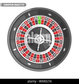 Illustrazione Vettoriale di ruota della Roulette francese ruota di argento per online casino, vista dall'alto, isolato su sfondo bianco. Illustrazione Vettoriale