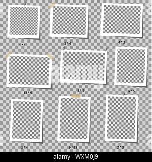 Set di retrò vettore realistico photo frame, modello foto design texture. Isolato su sfondo trasparente Illustrazione Vettoriale