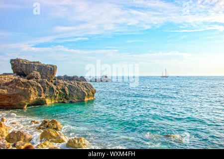 Paesaggio panoramico della costa di Maratea e spiaggia, regione Basilicata, Italia Foto Stock