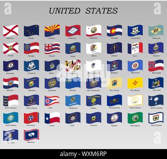 Set di sventolando bandiere di Stati USA illustrazione vettoriale Illustrazione Vettoriale