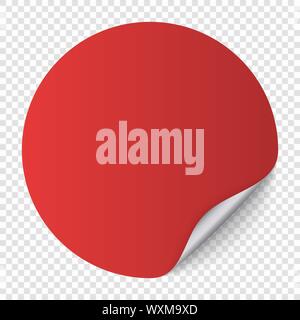 Round adesivo di carta modello con bordo piegato e shadow, sfondo trasparente Illustrazione Vettoriale