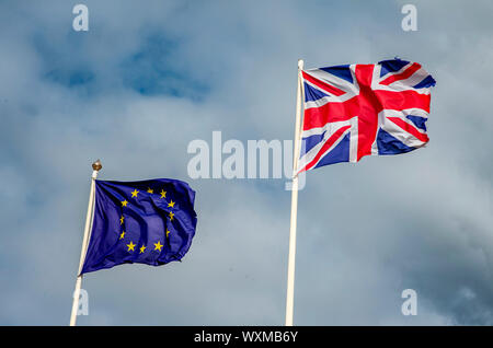 Ue e bandiere europee Foto Stock