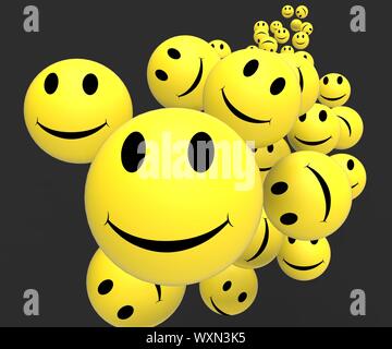 Smileys mostra felice allegro e facce positivo Foto Stock