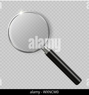 3D realistici lente di ingrandimento su sfondo trasparente. isolato illustrazione vettoriale Illustrazione Vettoriale