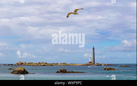 Ile vierge faro sulla costa nord di Finisterre, Plouguerneau, Bretagna Francia Foto Stock