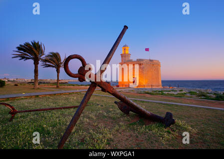 Ciutadella Castell de Sant Nicolas tramonto Castillo San Nicolas in Ciudadela Isole Baleari Foto Stock