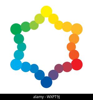 Multicolore di base dello spettro policromo Versicolor arcobaleno di colori 24 anelli. L'armonica spettrale colorata tavolozza di pittore. Illustrazione Vettoriale