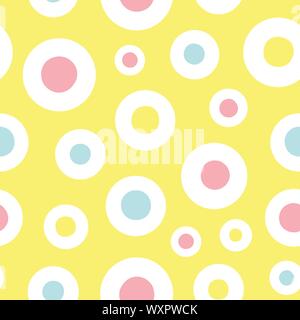 Vettore giallo schema di ripetizione con il blu, giallo e pois rosa. Colori pastello. Ideale per carta e tessuti progetti. Modello di superficie di progettazione. Illustrazione Vettoriale