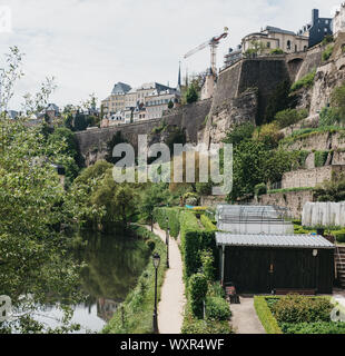 Città di Lussemburgo, Lussemburgo - 19 Maggio 2019: Vista di Bock Casemates, un vasto complesso di gallerie sotterranee e gallerie in Lussemburgo usato come bomba della seconda guerra mondiale Foto Stock