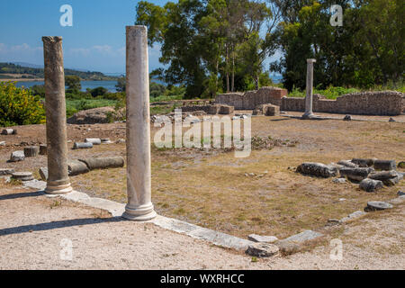 Le rovine di una villa romana bizantino poi presso il sito archeologico di Nicopoli, vicino Preveza, Epiro, Grecia Foto Stock