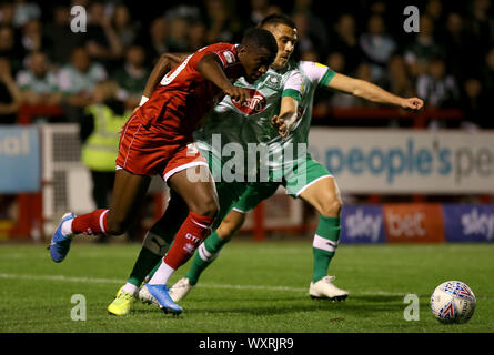 Crawley, Regno Unito. Xvii Sep, 2019. Crawley Town Beryly Lubala durante il Cielo lega Bet una corrispondenza tra la città di Crawley e Plymouth Argyle presso i popoli Pension Stadium in Crawley. Credito: teleobiettivo con immagini/Alamy Live News Foto Stock